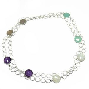 Collar de plata de ley 925 con bisel en forma redonda, joyería de plata - Product Image 3