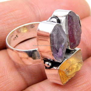 Anillo de plata con piedras preciosas de amatista en bruto, anillo de Plata de Ley 925 925, anillos de boda para mujer - Product Image 2