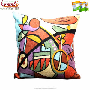 Waves Hand Embroidered Picasso Cushion Covers Handmade <b>Throw</b> Pillow Cover <b>For</b> Home Decor, Sofa <b>Couch</b> Pillow Cover - Product Image 5