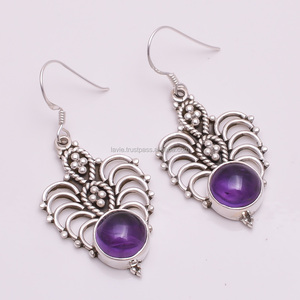 Pendientes de aro de piedras preciosas de amatista púrpura natural al por mayor joyería hecha a mano de Plata de Ley 925 para regalos - Product Image 1