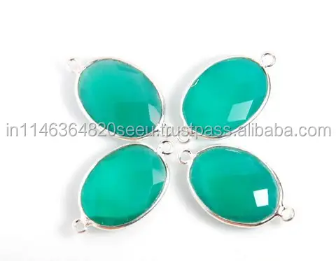 Connecteurs de lunette à facettes en argent Sterling 925 Onyx vert