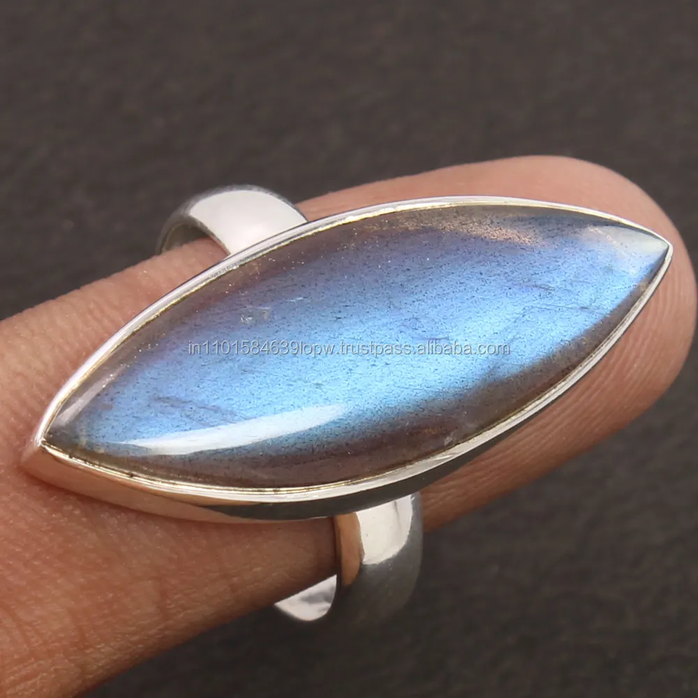 925 rắn Sterling Bạc tuyệt vời Kích thước vòng bất kỳ tự nhiên Labradorite Marquise bezel thiết lập cổ điển lớn đá quý