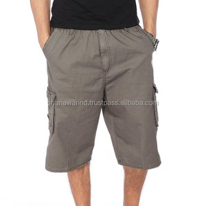 Pantalones cortos clásicos de algodón para hombre, pantalones cortos Cargo informales con múltiples bolsillos con decoraciones rasgadas con parches, tela de lona teñida Lisa OEM - Product Image 4