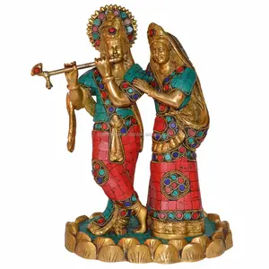 Radha Krishan Met Steen Glorious Standbeeld Van Messing