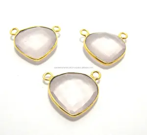 Jóias banhadas à ouro rosa chalcedony, prata esterlina 925, pingente pedra preciosa, conector, achados