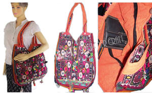 Gypsy Boho Banjara hecho a mano Vintage Tote Bag Casual boda banquete cierre de cremallera con decoración bordada - Product Image 3