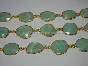 Chaîne de pierres précieuses enroulée de fil, avec connecteur en amazonite plaqué or, pour la fabrication de colliers, Coszcaltexports - Product Image 4