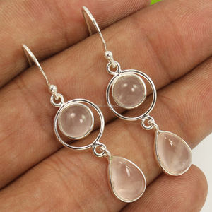 <b>Visualised</b> Mesmerising Beautiful Drop Earrings Natural Pink Rose Quartz Gemstones Pure 925 Solid Sterling Silver Jewelry - Product Image 1