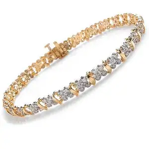 Classic Simple Unique Design Real Diamond Studded Bangle Bracelet in 18K Yellow Gold For Women