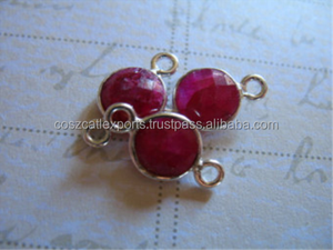 Vente en gros de pierres précieuses de rubis teintées Double Bail connecteur pendentifs breloques pour la fabrication de bijoux résultats composants - Product Image 5