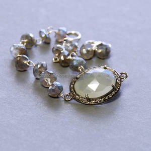 Labradorite and <b>Moonstone</b> Pave Sterling Silver Beaded <b>Bracelet</b> Gold Plated Gemstone Jewelry for Wedding and Gift - Product Image 3