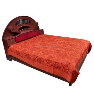 Drap de lit brodé indien fait main, couvre-lits en coton double personnalisable, King Size, ameublement royal, vieux miroir - Product Image 1