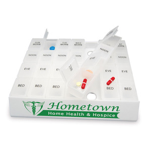 Jumbo 24/7 Medicine Tray Organizer - Holds Seven Removable, Four-compartment <b>Pill</b> <b>Boxes</b> and Comes with Your logo - Product Image 1