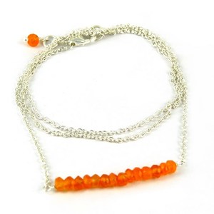 Collar de Plata de Ley con Dije de Cornalina Naranja Impecable y Cadena de Caja, Estilo Bohemio para Mujeres y Niñas - Product Image 4