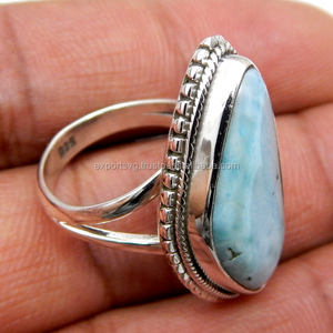 Larimar Gemstone Silver Ring Bague en argent sterling 925 Bague en argent sterling 925 Anneaux de mariage pour femmes - Product Image 2