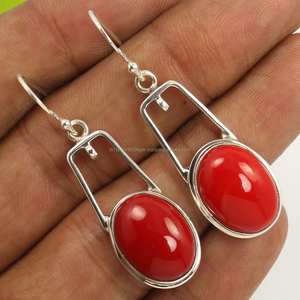 Accessori per abiti da festa 925 gioielli in argento Sterling massiccio <span class=keywords><strong>corallo</strong></span> (S) pietre preziose taglio ovale stile unico <span class=keywords><strong>orecchini</strong></span> pendenti - Product Image 1