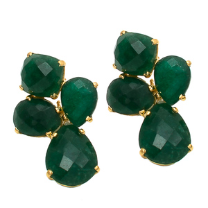 Solid 925 Sterling <b>Silver</b> Natural Green Emerald Faceted Gemstones 18K Gold Plated Classic <b>Stud</b> Earrings Handmade Engagement - Product Image 2