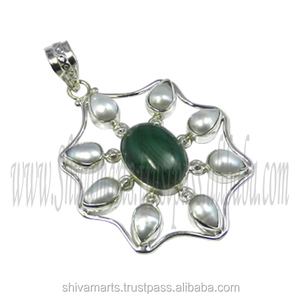Precio al por mayor bisutería sólida Plata de Ley 925 perla colgante de múltiples piedras preciosas joyería fina colgantes y dijes joyería - Product Image 2