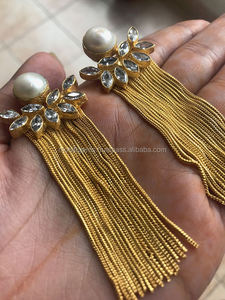 Altın zincir püsküller Dangle küpe tatlısu inci zirkon kümeleri bildirimi düğün için moda küpe 'C Z <span class=keywords><strong>Earrings</strong></span>' - Product Image 1