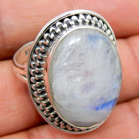 Bague Classique en Argent Sterling 925 avec Pierre de Lune Arc-en-ciel Naturelle à Éclat Bleu, Plaqué Rhodium, pour Mariage et Anniversaire