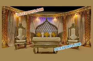 Escenario de madera tallado a mano con pilares dobles para ceremonia de anillos de boda india, atractivo escenario de boda en California - Product Image 2