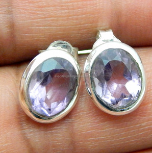 พลอยอเมทิสต์ธรรมชาติ925ต่างหูห้อยเงินสเตอร์ลิงต่างหูแฮนด์เมดสไตล์น่ารักสำหรับผู้หญิงเครื่องประดับแฟชั่นอินเดีย - Product Image 2