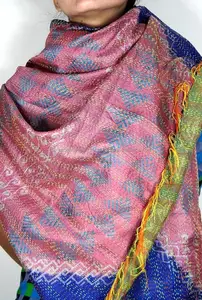 Lenço de seda vintage feminino kantha