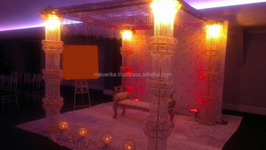 Mandap decorado Nuevos diseños decoración de boda Escenario con cuentas de cristal Haldi Mehndi función Mandup Escenario hecho a mano - Product Image 2