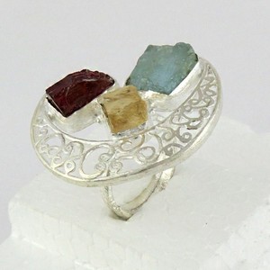 Half Moon Look Aquamarine Citrine <b>Garnet</b> 925 <b>Silver</b> Bezel Setting Trendy <b>Ring</b> Handmade <b>Silver</b> Jewelry - Product Image 6