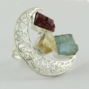 Half Moon Look Aquamarine Citrine <b>Garnet</b> 925 <b>Silver</b> Bezel Setting Trendy <b>Ring</b> Handmade <b>Silver</b> Jewelry - Product Image 2
