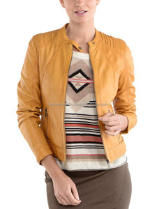 100% veste jaune coupe ajustée élégante en cuir véritable pour vêtements d'extérieur tissés pour dames pour la mode et les vêtements d'hiver à l'état brut - Product Image 3