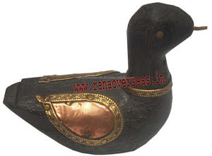 Figurine en bois de canard de couleur noire, avec motifs de cuivre et laiton, décoration pour le bureau - Product Image 2