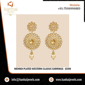Boucles d'oreilles classiques occidentales plaquées au henné - 8299 - Product Image 2