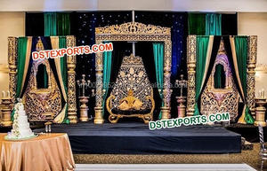 Escenario de Boda Tradicional Maharaja, Panel Dorado de Fibra para Escenario de Boda, Increíble Marco de Puerta de Fibra, Escenario Dorado - Product Image 4