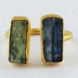 Pierre brute Kyanite & préhnite!! Bague en argent Sterling 925 plaqué or - Product Image 2