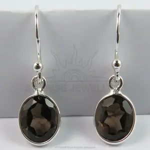 Chandelier Checker Dangle Small Earrings Natural SMOKY QUARTZ Gemstone For Women 1 Inch 925 Solid Sterling Silver Jewellery