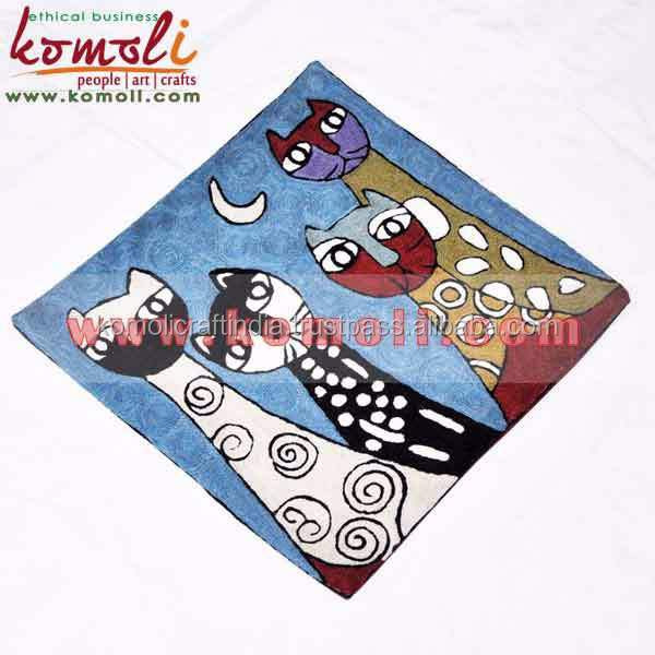 Kit Fai Da Te Per Cuscino Uncinetto – Federa 43x43 Cm Con Ramo Fiori Prugno E Gatto Nero, Lavori Artigianali Casa