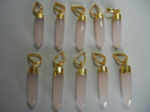 จี้ทรงดินสอคาลเซโดนีสีชมพูและยูนิเซ็กส์จี้ฝาชุบโลหะด้วยไฟฟ้าสำหรับเป็นของขวัญสำหรับเด็กซิลเวอร์จีพี - Product Image 4