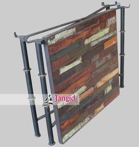 Table à manger pliante industrielle en métal avec plateau en bois rustique, mobilier d'hôtel artisanal, table de salle à manger mobile - Product Image 5
