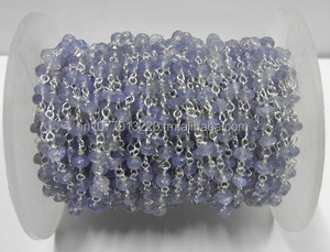 NanPlanetSilver RC 92.5 Sterling <b>Silver</b> Tanzanite Gemstone <b>Beaded</b> Chain - Product Image 2
