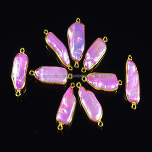 Connecteur de pierres précieuses rose Biwa perle artisanat bijoux fourniture de bijoux rose pierre de mer Collection Style coupe - Product Image 5