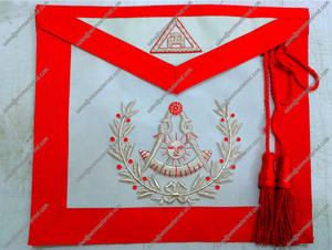 Masonic Regalia ผ้ากันเปื้อนสีแดงปักด้วยเชือกสีแดงคอหนังสำหรับใช้ฟรีเมสัน - Product Image 4