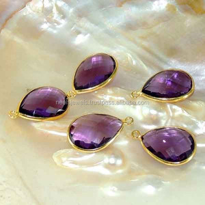 Pendentif en pierre d'améthyste plaqué or et argent sterling 925 en forme de poire collier de pierres précieuses violettes prix de gros - Product Image 3