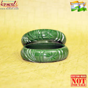 Brazalete tallado verde oscuro, joyería vintage, joyería hecha a mano india, venta al por mayor - Product Image 2