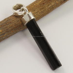 Pendentif tendance en pierre précieuse 100% naturelle TOURMALINE NOIRE, collection antique mignonne, argent sterling 925, certifié par un tiers - Product Image 1