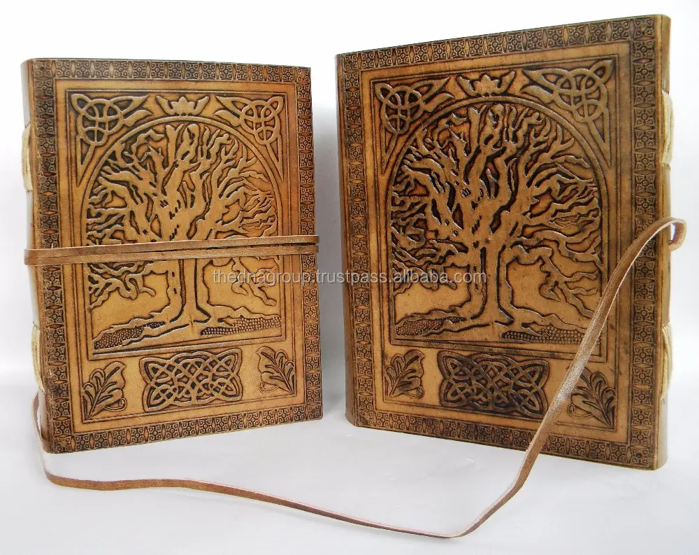 اليدوية جلد طبيعي منقوش شجرة الحياة صحيفة جلدية تان اللون منقوش دفتر الهندي هدية يوميات