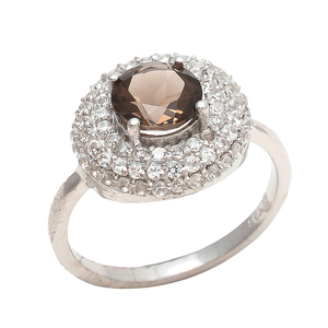 925 Sterling Silver Fine Jewelry Ring Natural Smoky Quartz Zircon Gemstone Cadeau de fête de mariage Femmes avec perle Pierre principale - Product Image 1