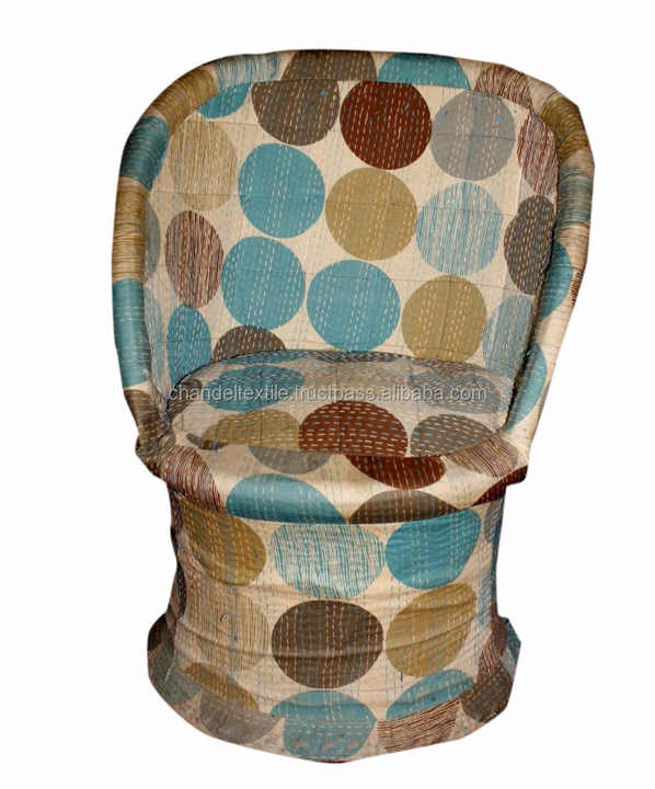 Indian Kantha Work Old Kantha Hand Embroidered Vintage Chairs Bamboo Chair Beautiful Antique Sari Patch-work Patio Vintage Chair
