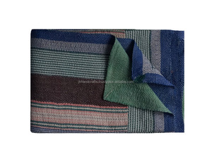 ผ้าห่ม Kantha หนาแบบอินเดียผ้าห่ม Kantha ลายทางทำด้วยมือแนววินเทจ - Product Image 1