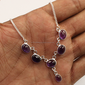 Collier ras du cou en argent sterling 925 avec pierre précieuse améthyste naturelle, chaîne ethnique, pour fiançailles, mariage et fête - Product Image 1